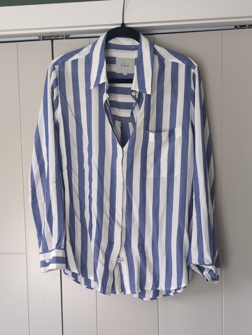 Rails Women’s Blue and White Vertical Stripe Button-Down Shirt